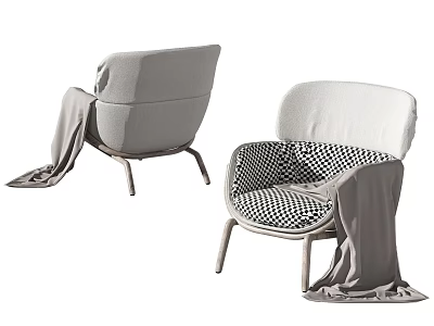 Modern Accent Chairs Featuring Gray Upholstery Checkered Cushion And Soft Drape Details 3d model