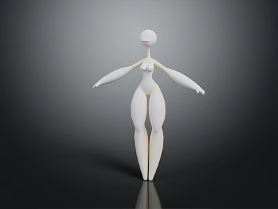 White Humanoid Game and Movie Character With Slender Proportions Extended Limbs Dark Background Reflective Surface 3d model