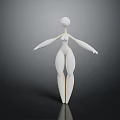 White Humanoid Game and Movie Character With Slender Proportions Extended Limbs Dark Background Reflective Surface