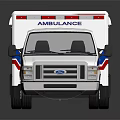 White Ambulance Emergency Functional Vehicle with Red Blue Stripes and Medical Rescue Symbol