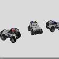 Three White Toy Police Cars With Blue Red Emergency Lights