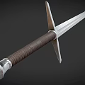 Medieval Sword With Silver Blade Brown Handle And Crossguard Design