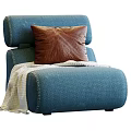 Comfortable Blue Single Sofa With Textured Fabric Brown Pillow Throw Blanket 3d model