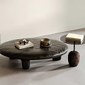 Minimalist Black Textured Coffee Table With Books Cup And Side Table 3d model
