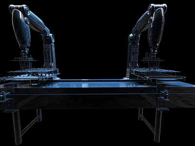 Smart Robotic Machines With Dual Arms For Precision Automated Manufacturing Workbench 3d model