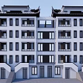 Chinese Style Semi Detached Villa Featuring Traditional Roof White Exterior Symmetrical Windows