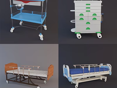 Different Types of Medical Equipment for Healthcare Including Hospital Beds and Mobile Carts 3d model