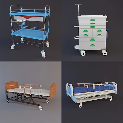 Different Types of Medical Equipment for Healthcare Including Hospital Beds and Mobile Carts 3d model