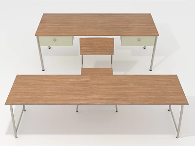 Wooden Desk Furniture Set With Metal Legs And Matching Chair 3d model