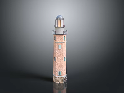 Brick Lighthouse Architecture With Transparent Top Illuminated Light And Multiple Windows 3d model