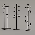 Modern Black Metal Coat Racks With Multiple Hooks And Square Bases 3d model