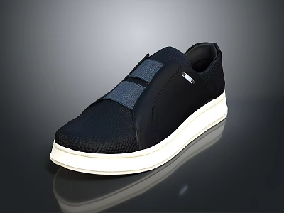 Everyday Black Casual Slip On Shoes With Mesh Upper And White Sole Design 3d model