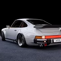 White Classic Porsche Sports Car With Widebody Black Wheels And Brown Interior