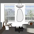 Modern Living Room Interior With Curved Sofa Coffee Table Windows And Mirror