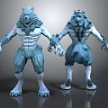 Blue White Muscular Wolf Creature 3D Model Character Design With Front Back Views 3d model