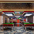 Modern Billiard Room With Green Felt Tables Red Chairs And Stylish Lighting