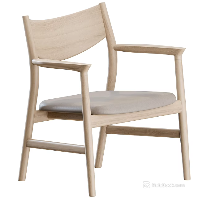 Modern Wooden Armchair With Light Gray Padded Seat And Minimalist Design 3d model 