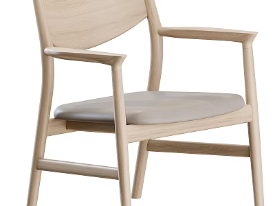 Modern Wooden Armchair With Light Gray Padded Seat And Minimalist Design 3d model