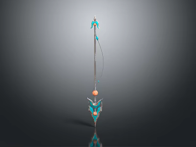 Intricate Long Handled Weapon With Metallic Shaft Blue Orange Accents And Decorative Parts 3d model