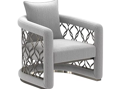 Elegant Modern Accent Chair With Gray Fabric And Intricate Cutout Metal Frame 3d model