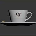 Stylish White Coffee Cup With Heart Latte Art And Coffee Beans On Saucer