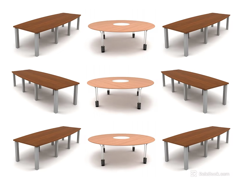 Various Wooden Tables With Metal Legs Including Rectangular And Round Designs 3d model