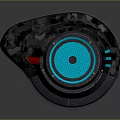 Black Camouflage Tech Device With Blue Illuminated Circular And Red Accent