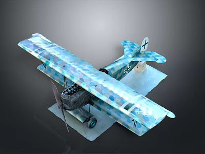 Space Themed Biplane Model With Camouflage Pattern And Cross Symbol On Platform 3d model