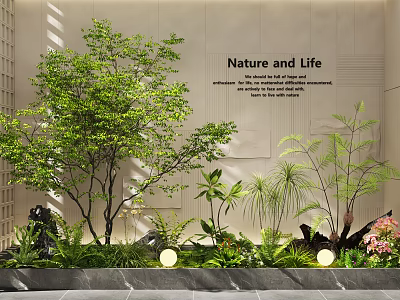 Indoor Landscape With Nature and Life Theme Large Trees Ferns Decorative Stone And Round Lights 3d model