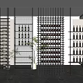 Modern Wine Cabinet Interior With Metal Frame Multiple Wine Bottles And Green Plants 3d model
