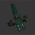 Green Sci Fi Mechanical Robot Character With Four Legs Antenna And White Cross