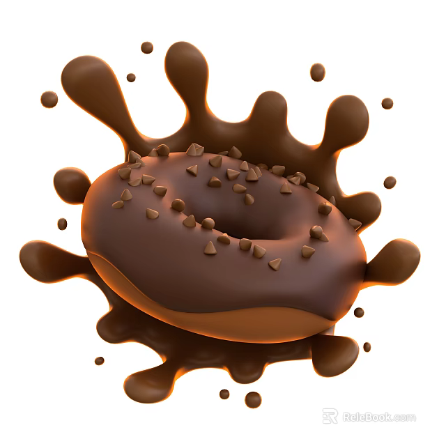 Chocolate Donut With Splashing Chocolate Sauce And Sprinkles On Top 3d model 