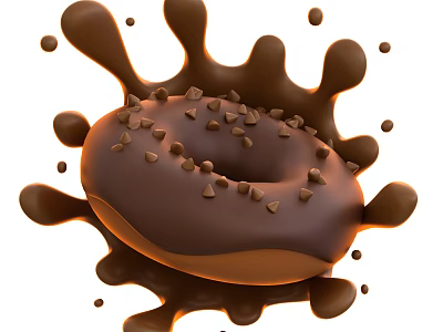Chocolate Donut With Splashing Chocolate Sauce And Sprinkles On Top 3d model