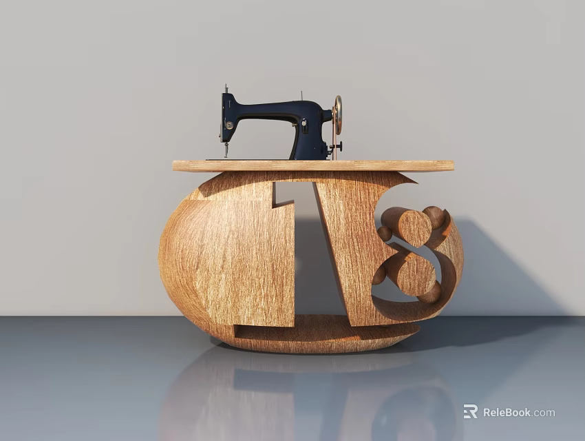 Wooden Swing Door Furniture Featuring Sewing Machine And Number 18 Hollow Design 3d model 