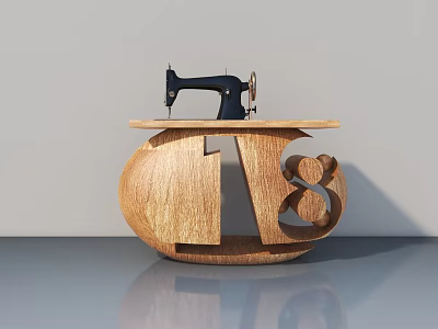 Wooden Swing Door Furniture Featuring Sewing Machine And Number 18 Hollow Design 3d model