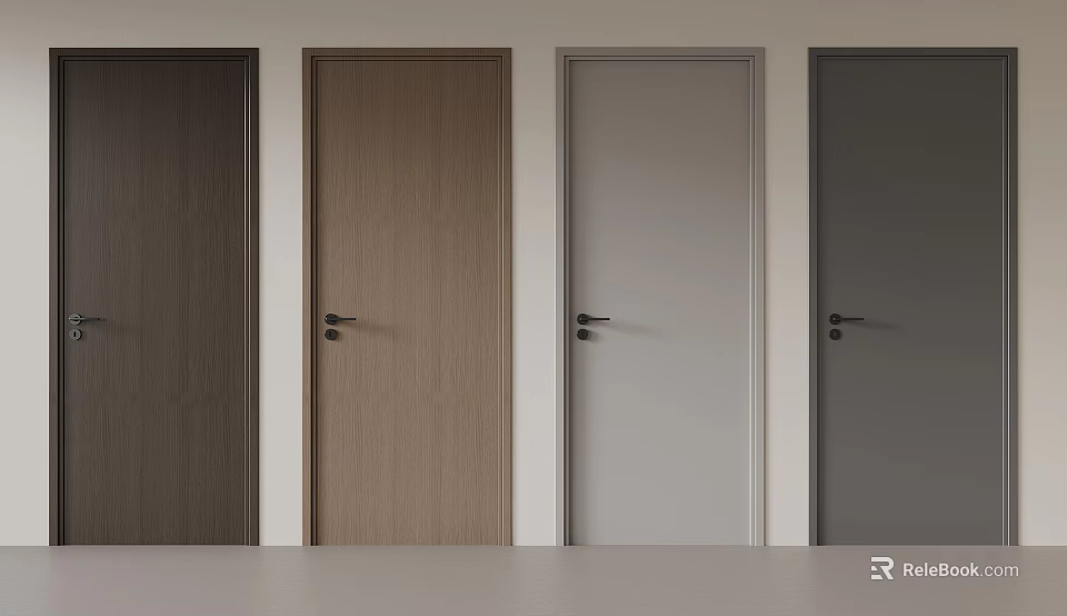 Modern Minimalist Hinged Doors Featuring Various Wooden Textures And Colors For Interior Use 3d model 