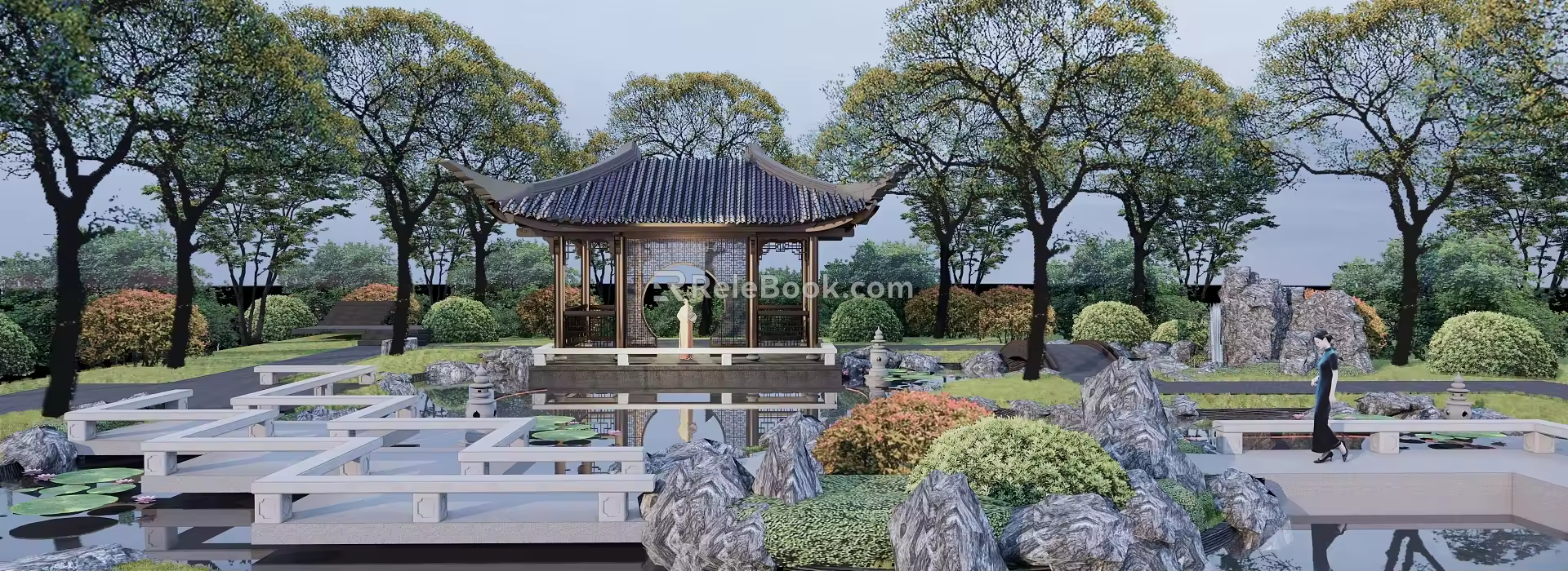 Chinese Pavilion Classical Landscape Garden Pavilion Folding Bridge 3d model