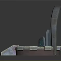 Mystical Circular Platform With Arched Structure Stone Tablets Steps And Blue Symbols