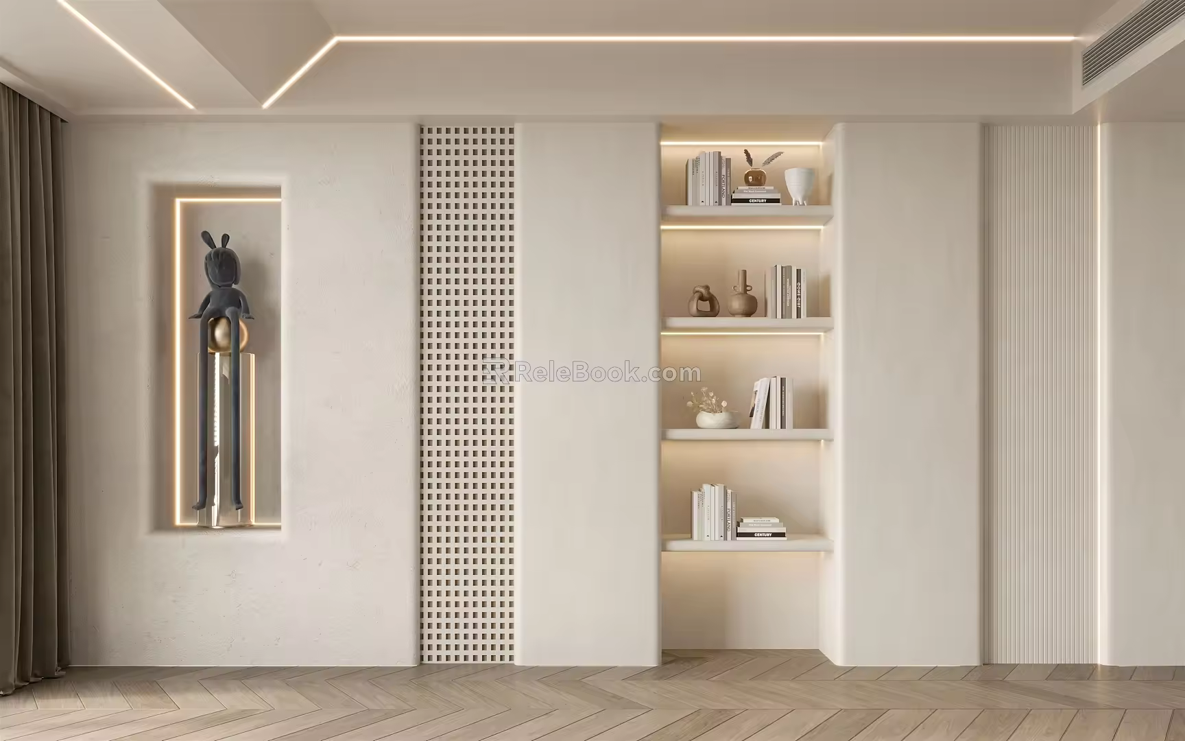 Quiet bookcase background wall 3d model