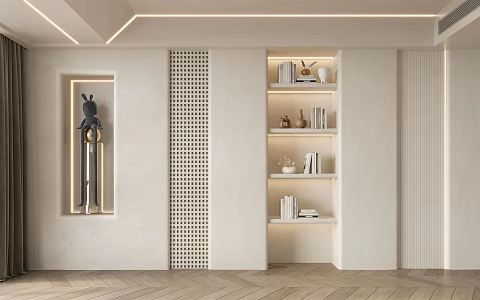 Quiet bookcase background wall 3d model