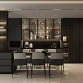 Modern Living Dining Room Interior Design With Dark Wood Cabinets Glass Display And Marble Dining Table