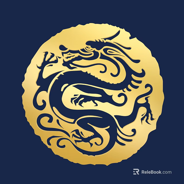 Golden Circular Wall Decor With Intricate Blue Dragon Pattern On Dark Background 3d model