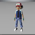 Anime Character Ash Ketchum With Pikachu Figure Standing On Black Background 3d model