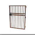 Rustic Metal Grille Gate With Vertical Bars And Secure Lock