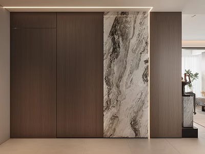 Modern Entryway Hallway With Wooden Paneling And Marble Accent Wall Lighting Design 3d model