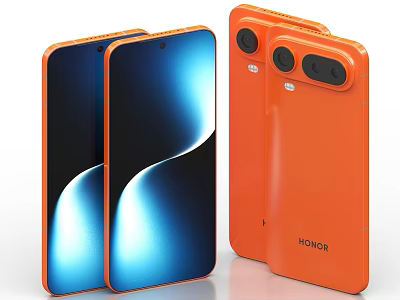 HONOR Orange Smartphone With Dual Camera And Front Screen Design 3d model