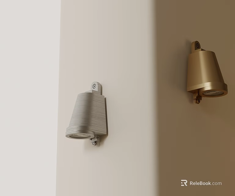Modern Silver And Golden Wall Sconces Mounted On Light Colored Wall 3d model 