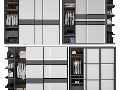 Modern Wardrobe Interior Design With Multiple Doors Hanging Rails Folded Clothes And Storage Drawers 3d model