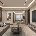 Modern Living Dining Room Interior With Grey Sofa Coffee Table TV Wall Natural Light