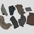 Folded Textured Fabric Pieces With Plaid And Solid Color Patterns 3d model
